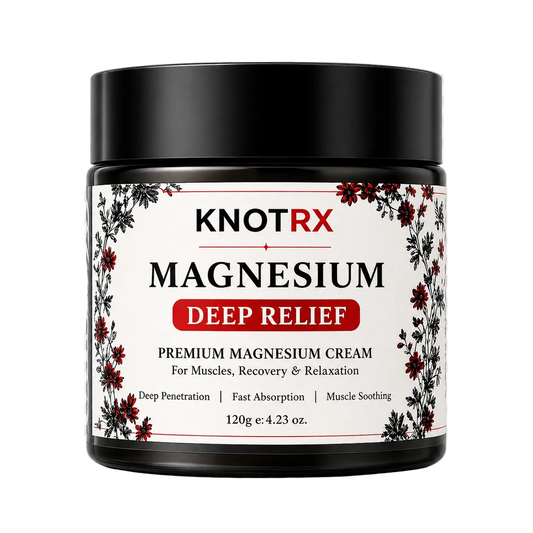 Knot RX Magnesium Deep Relief cream jar on a transparent background